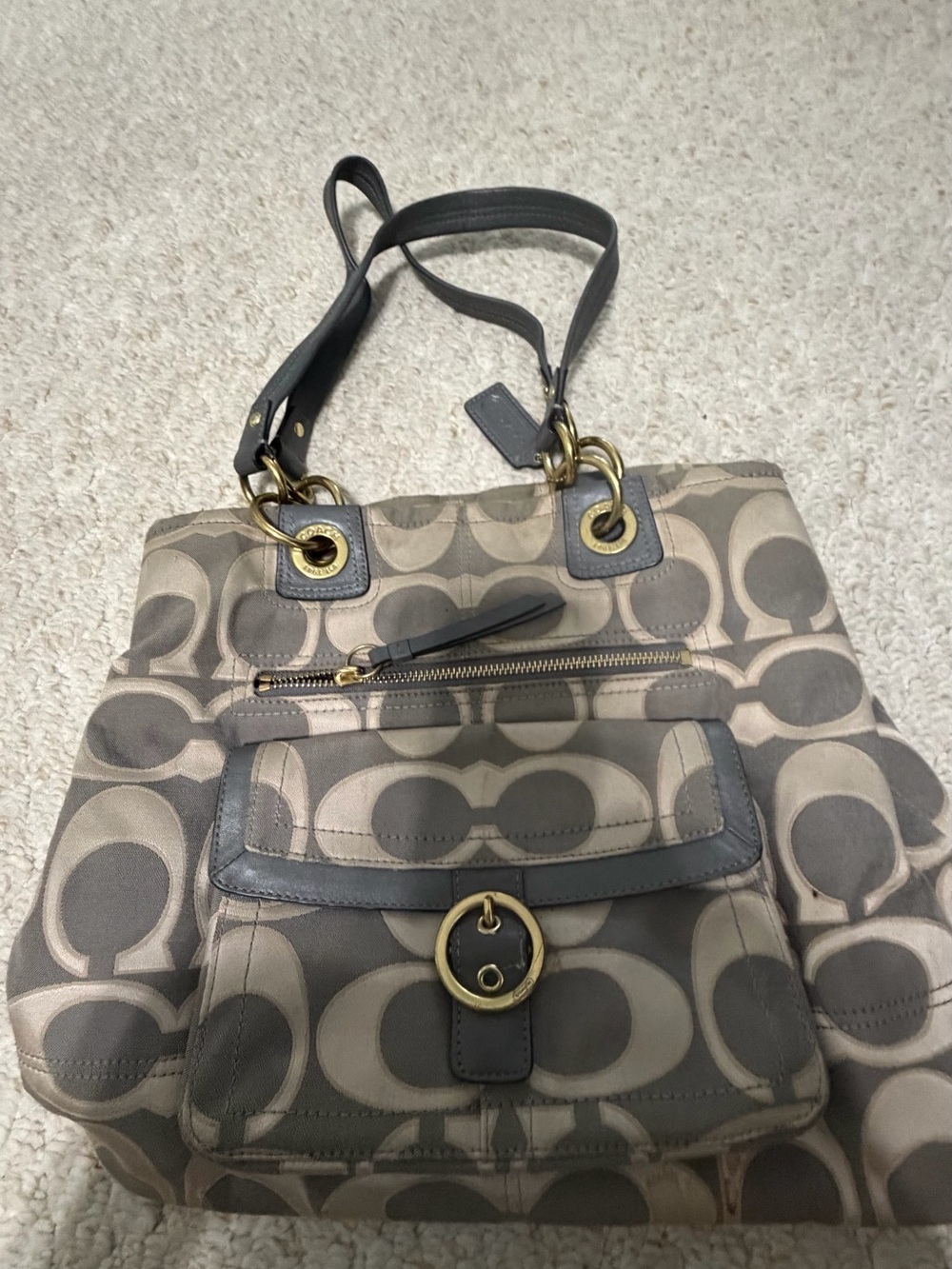 Coach Signature Tote in Taupe and Gray